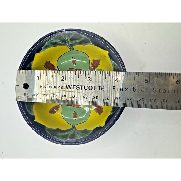 Mexican Pottery Small Salsa Bowl Handmade Hand Painted 4 In Feet footed talavera - Picture 5 of 6